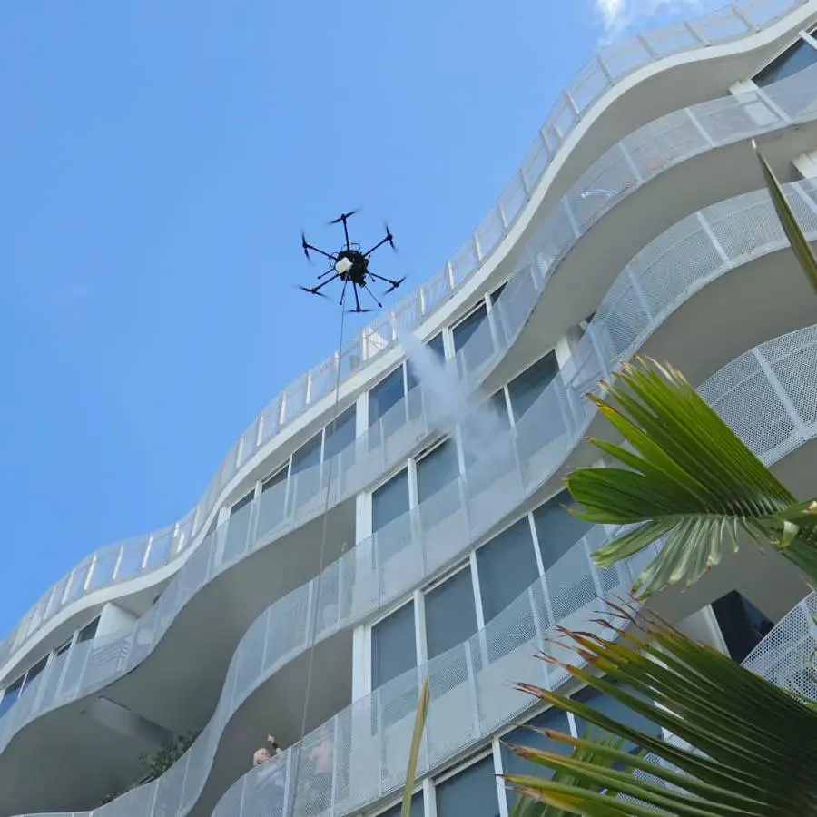 Bandi Drones setup to clean facades in an urban area in lagos Nigeria