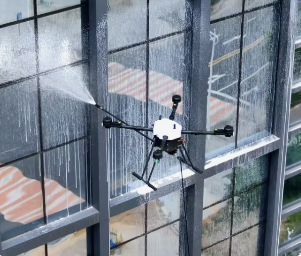 Bandi Drones setup to clean facades in an urban area in lagos Nigeria