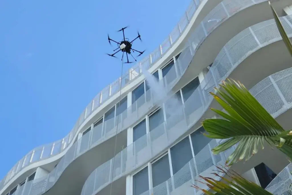 Bandi Drones setup to clean facades in an urban area in lagos Nigeria